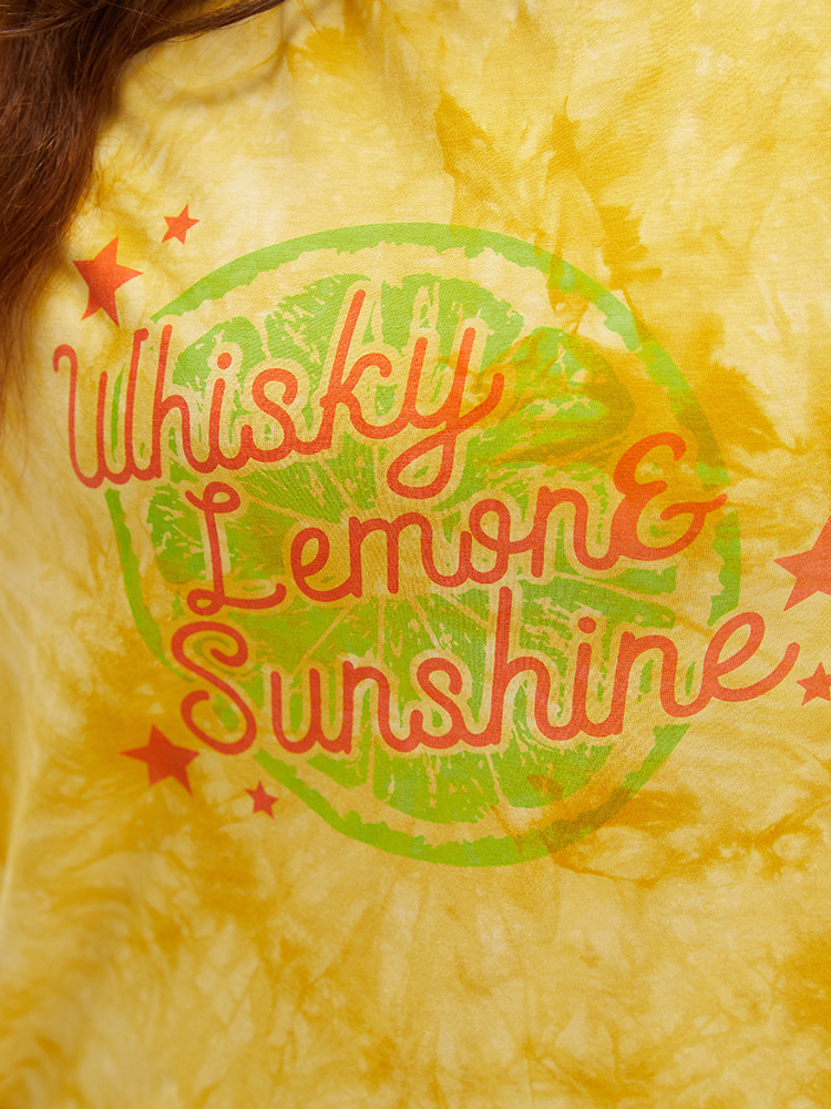 Plus Size Lemon & Letter Print Crew Neck Tie Dye T-shirt Yellow Women Casual Graphic Round Neck Dailywear T-shirts BloomChic 14-16/1X 