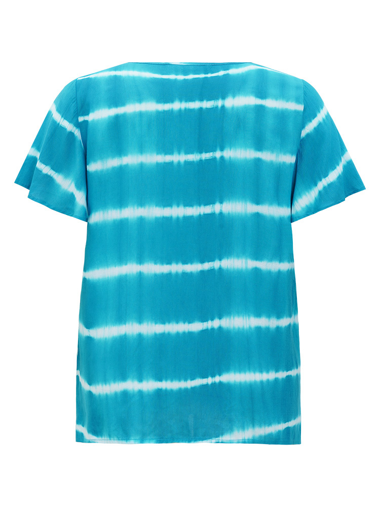 Plus Size Women Dailywear Striped Contrast Ruffle Sleeve Short sleeve V-neck Vacation Blouses BloomChic 