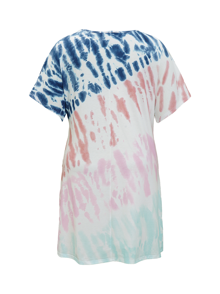 Plus Size Women Dailywear Tie Dye Knotted Dolman Sleeve Short sleeve Round Neck Pocket Belt Casual Dresses BloomChic 