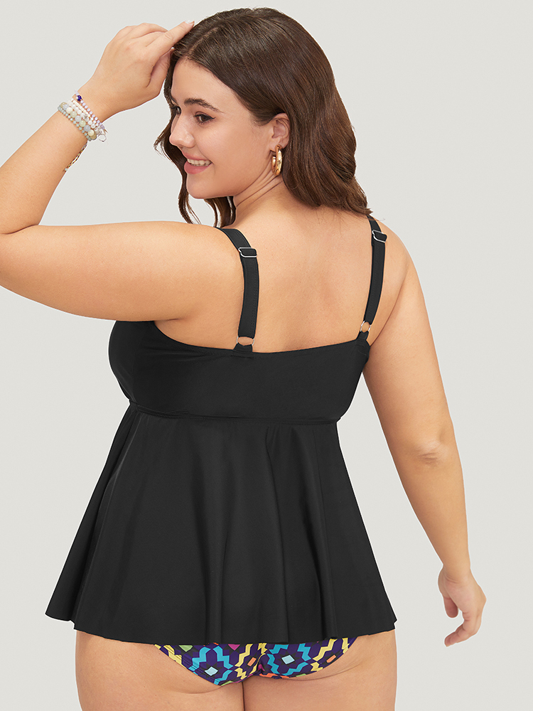 

Plus Size Drawstring Front Ruched Flutter Split Hem Swim Dress Women's Swimwear Black Beach Bodycon High stretch Curve Swim Dresses BloomChic