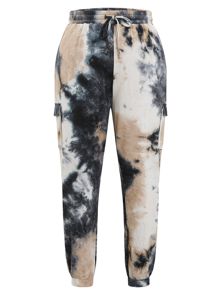 Plus Size Tie Dye Flap Pocket Drawstring Pants Women Multicolor Casual High Rise Dailywear Pants BloomChic 14-16/1X 