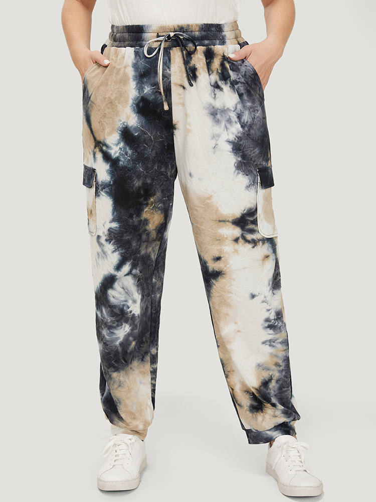 Plus Size Tie Dye Flap Pocket Drawstring Pants Women Multicolor Casual High Rise Dailywear Pants BloomChic 14-16/1X 