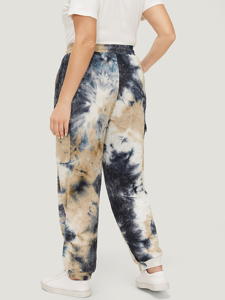 Plus Size Tie Dye Flap Pocket Drawstring Pants Women Multicolor Casual High Rise Dailywear Pants BloomChic 14-16/1X 