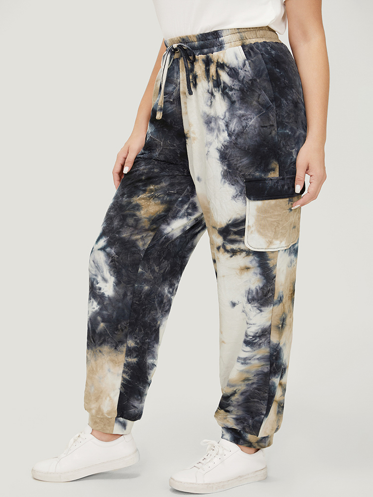 Plus Size Tie Dye Flap Pocket Drawstring Pants Women Multicolor Casual High Rise Dailywear Pants BloomChic 14-16/1X 