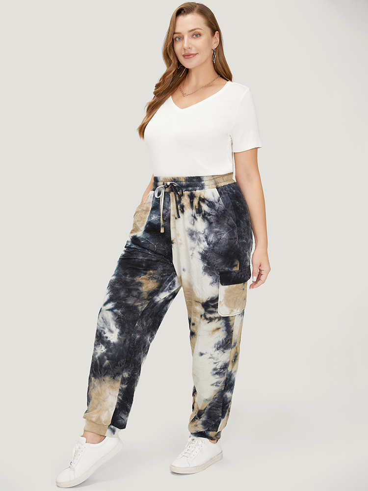 Plus Size Tie Dye Flap Pocket Drawstring Pants Women Multicolor Casual High Rise Dailywear Pants BloomChic 14-16/1X 