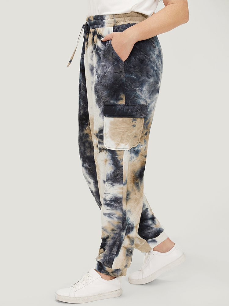 Plus Size Tie Dye Flap Pocket Drawstring Pants Women Multicolor Casual High Rise Dailywear Pants BloomChic 14-16/1X 