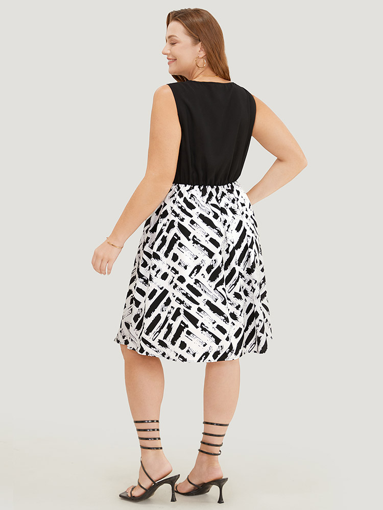 Plus Size Women Dailywear Geometric Gathered Sleeveless Sleeveless V-neck Pocket Elegant Dresses BloomChic 