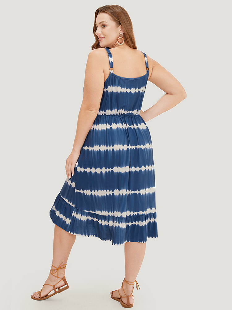 

Plus Size Tie Dye Lace Up Pocket Striped Cami Dress Indigo Women Vacation Adjustable Straps Spaghetti Strap Sleeveless Curvy Midi Dress BloomChic