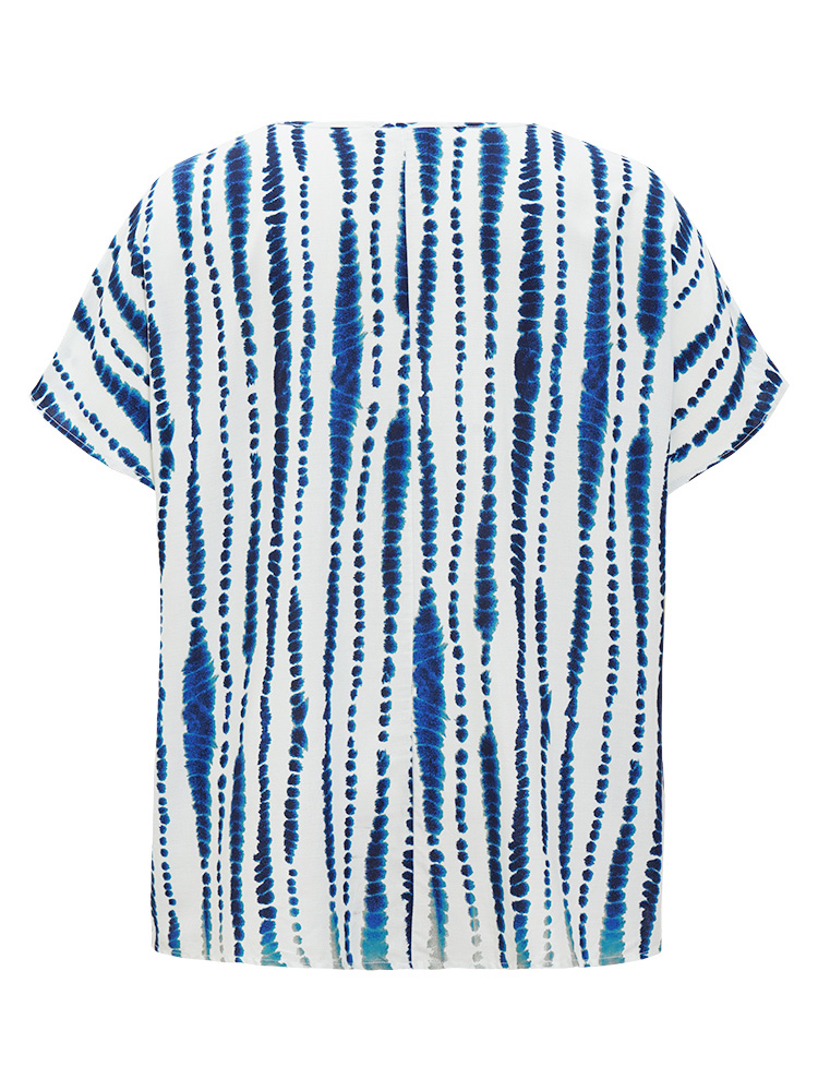 Plus Size Women Dailywear Tie Dye Tie Dye Dolman Sleeve Short sleeve Notched collar Vacation Blouses BloomChic 