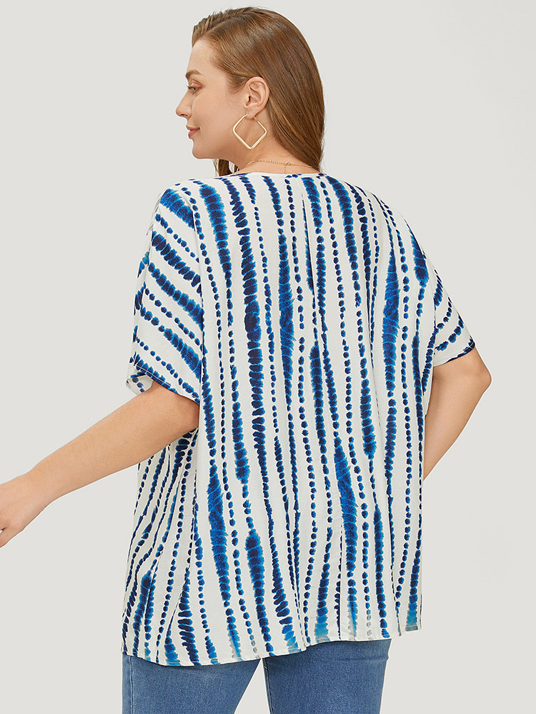 Plus Size Women Dailywear Tie Dye Tie Dye Dolman Sleeve Short sleeve Notched collar Vacation Blouses BloomChic 