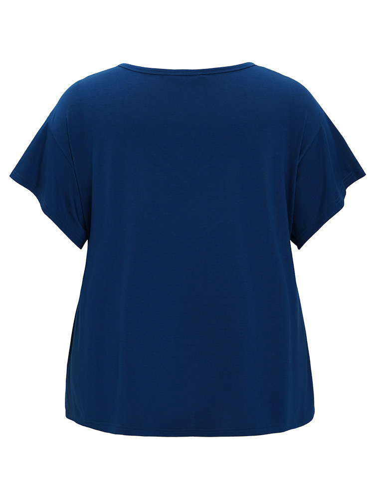 Plus Size Women Dailywear Colorblock Contrast Dolman Sleeve Short sleeve Round Neck Casual T-shirts BloomChic 