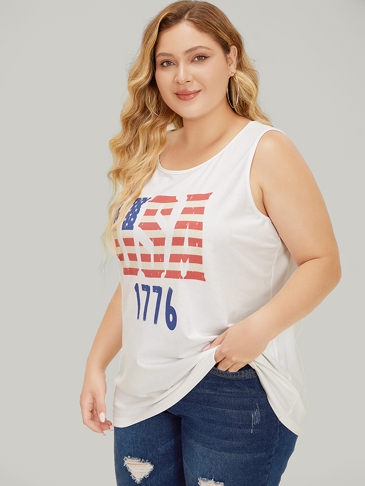 

Plus Size Letter Print Graphic Tank Top Women White Casual Round Neck Dailywear Tank Tops Camis BloomChic