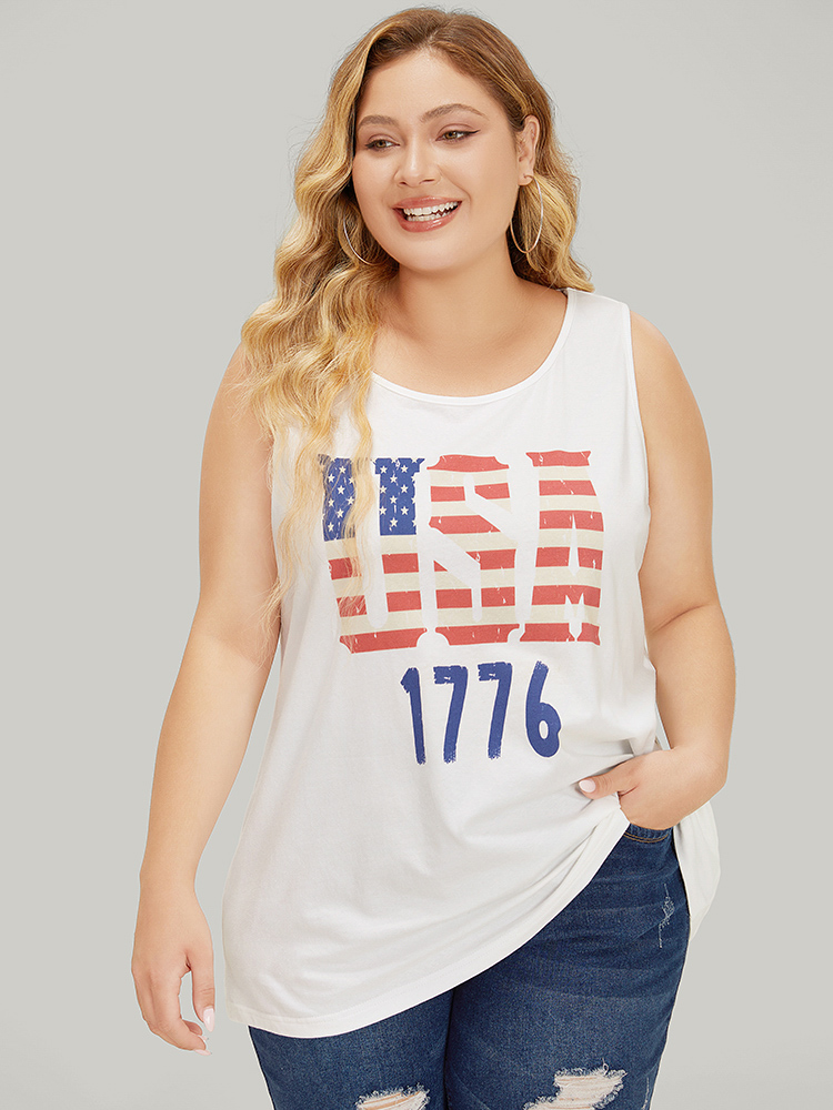 Plus Size Women Dailywear Country Sleeveless Sleeveless Round Neck Casual Tank Tops Camis BloomChic 