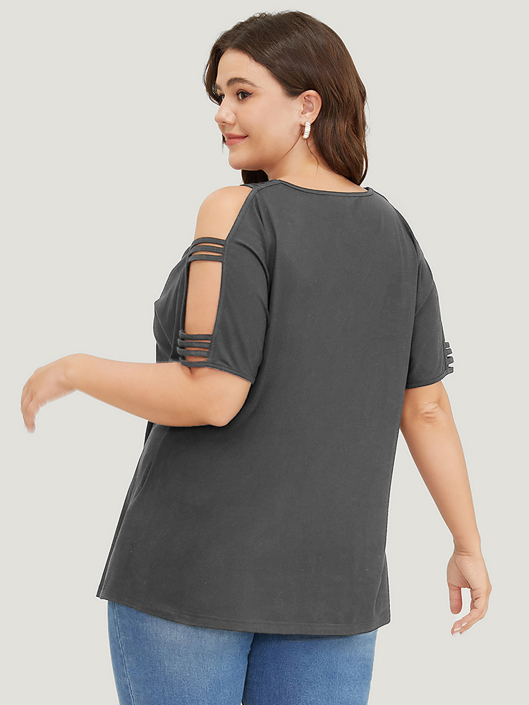 

Plus Size Solid Cut Out Batwing Sleeve T-shirt DimGray Women Resort Cut-Out Plain V-neck Vacation T-shirts BloomChic