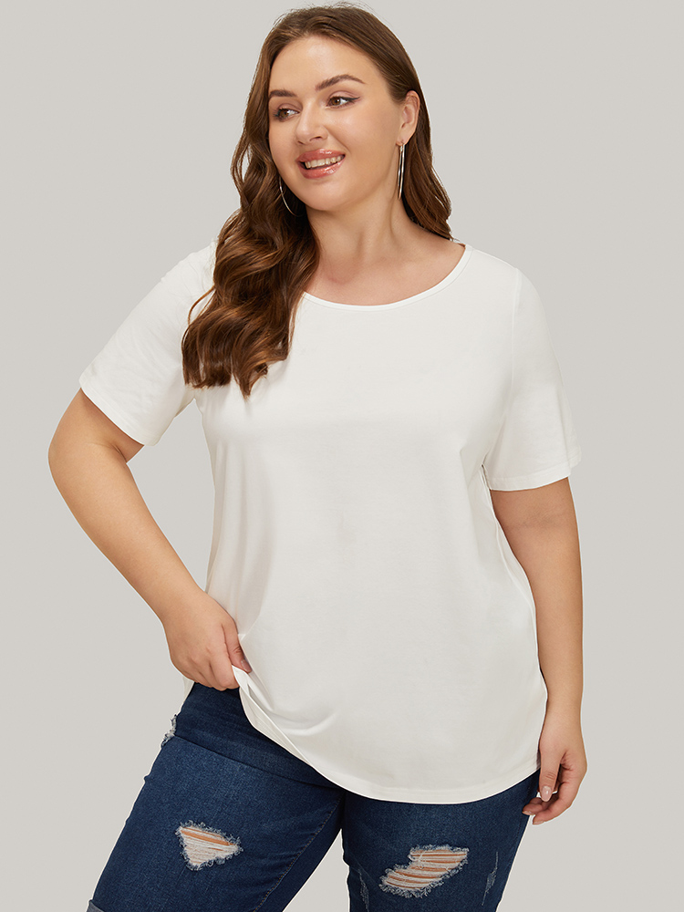 

Plus Size UltraCool Crew Neck Short Sleeve Solid T-shirt White Women Basics Plain Round Neck Dailywear T-shirts BloomChic