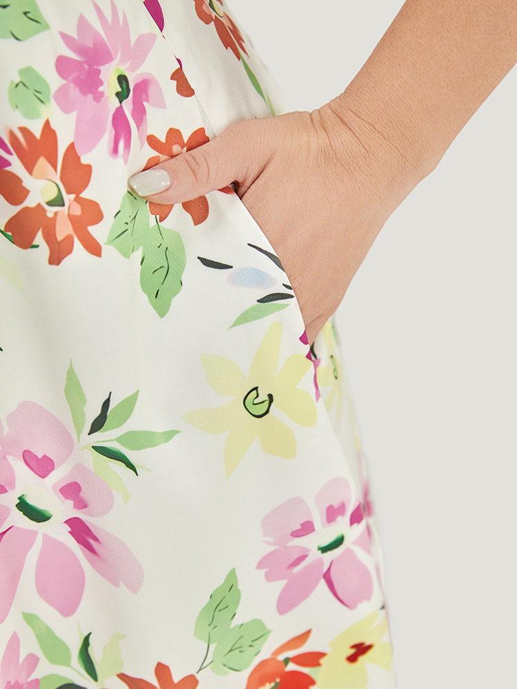 Plus Size Women Dailywear Floral Knotted Ruffle Sleeve Cap Sleeve V-neck Pocket Elegant Dresses BloomChic 