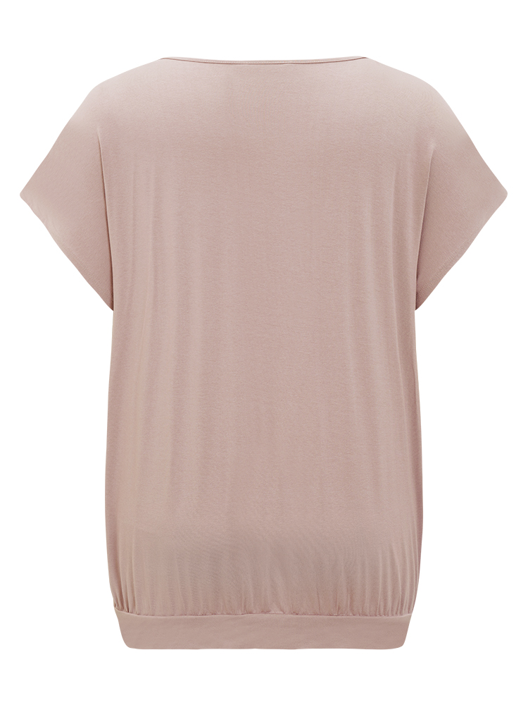 

Solid Fringe Hem Batwing Sleeve Gathered T-shirt, Dustypink