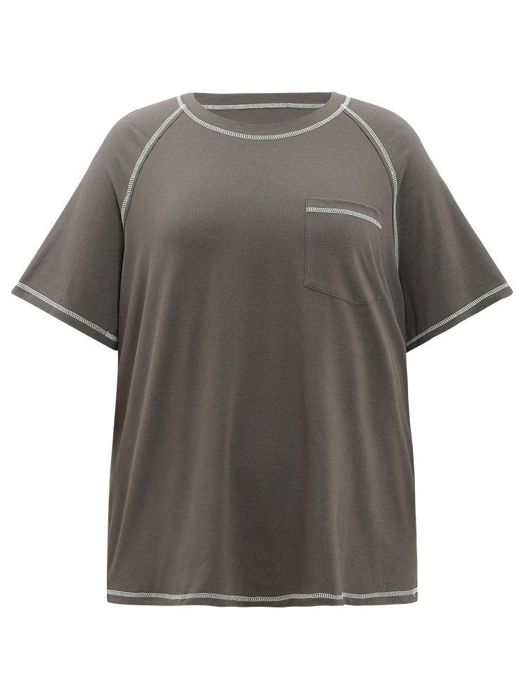 Plus Size Women Dailywear Plain Stitch Raglan sleeve Short sleeve Round Neck Casual T-shirts BloomChic 
