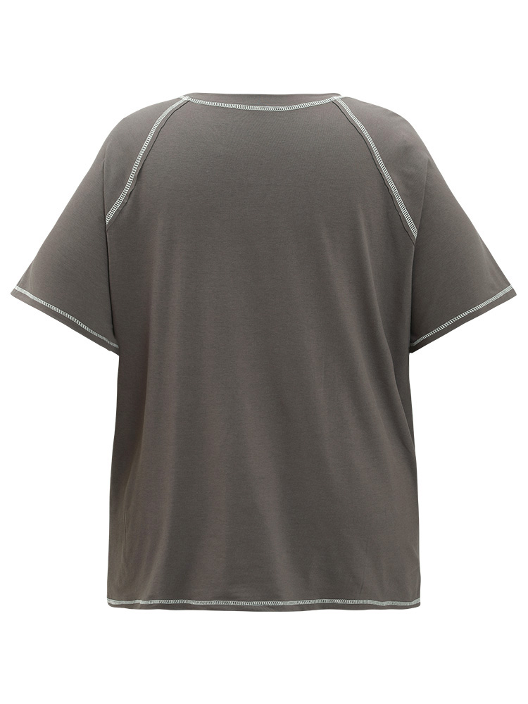 Plus Size Women Dailywear Plain Stitch Raglan sleeve Short sleeve Round Neck Casual T-shirts BloomChic 