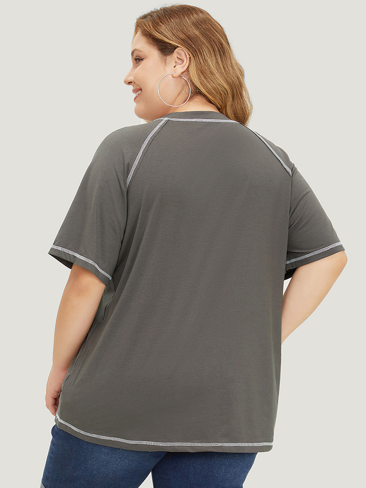 Plus Size Women Dailywear Plain Stitch Raglan sleeve Short sleeve Round Neck Casual T-shirts BloomChic 
