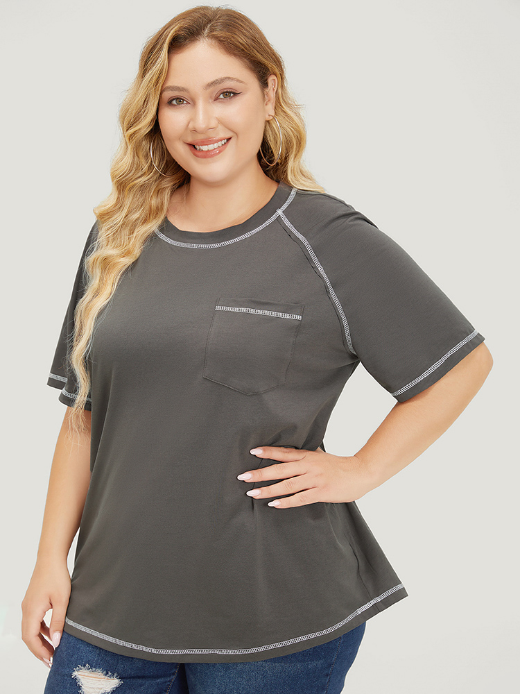 Plus Size Women Dailywear Plain Stitch Raglan sleeve Short sleeve Round Neck Casual T-shirts BloomChic 