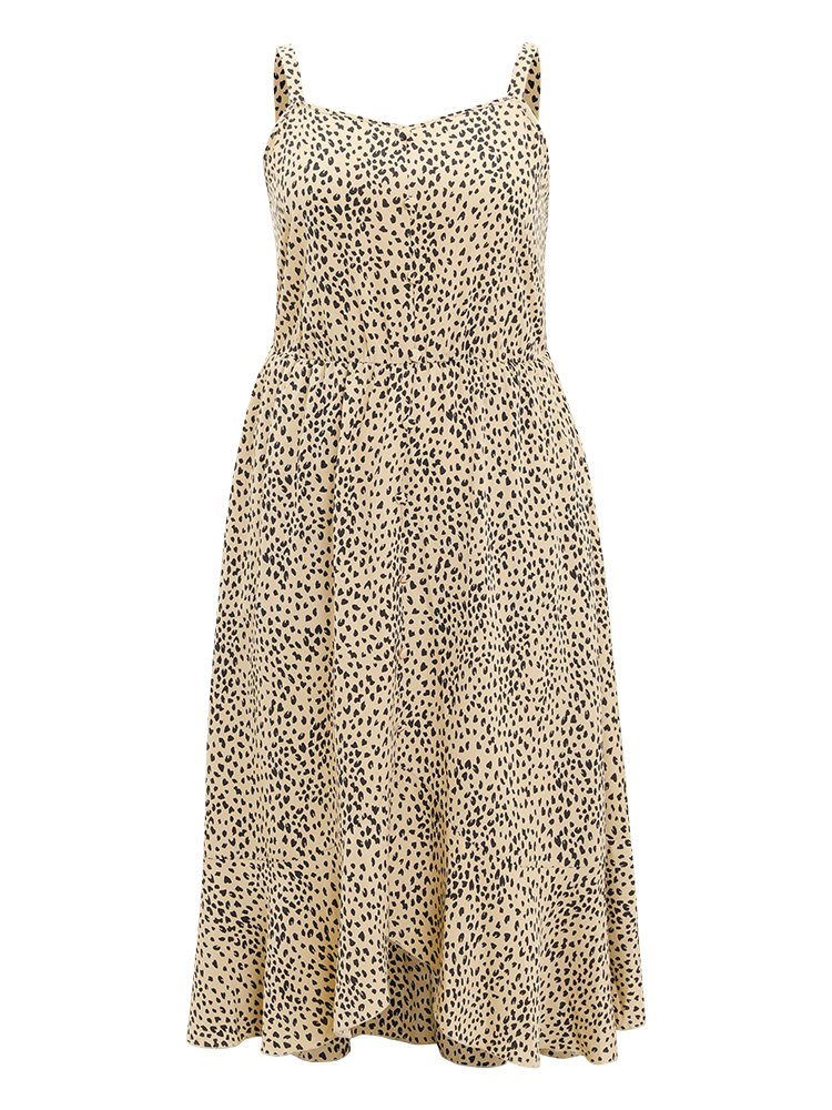Plus Size Women Dailywear Leopard Adjustable Straps Sleeveless Sleeveless V-neck Pocket Elegant Dresses BloomChic 