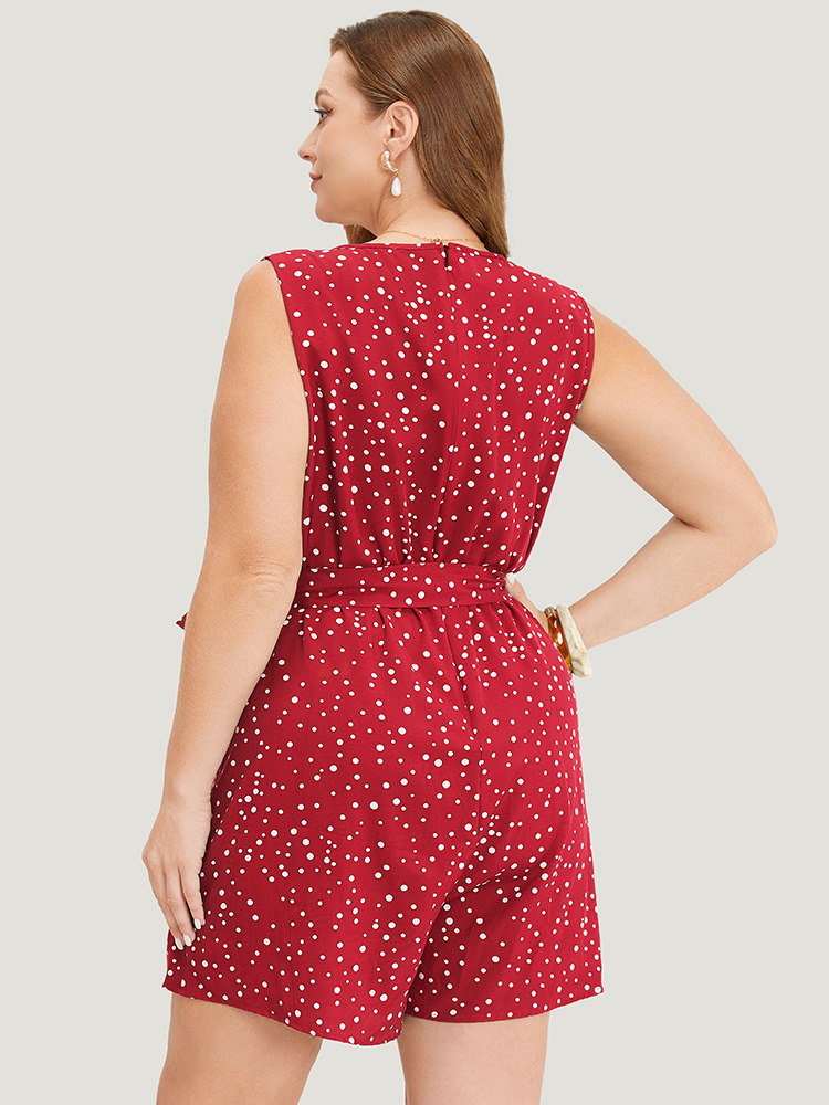 

Plus Size Scarlet Polka Dot V Neck Pocket Sleeveless Belted Romper Women Elegant Sleeveless V-neck Everyday Loose Jumpsuits BloomChic