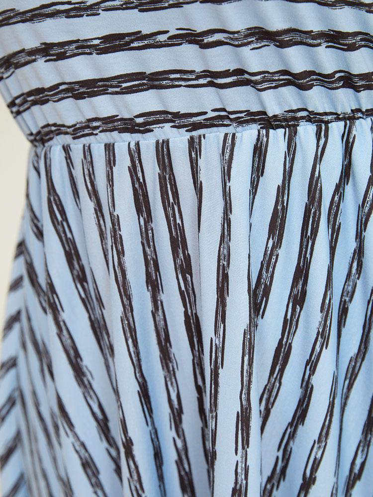 Plus Size Striped Print Hanky Hem Pocket V Neck Tank Dress Stone Women Elegant Gathered V-neck Sleeveless Curvy Midi Dress BloomChic 28/5X 