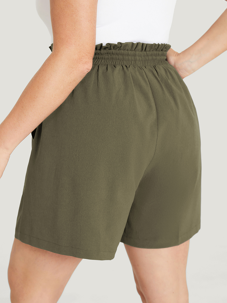 

Plus Size Plain Drawstring Pocket Paperbag Waist Shorts Women ArmyGreen Casual Drawstring Loose Dailywear Shorts BloomChic