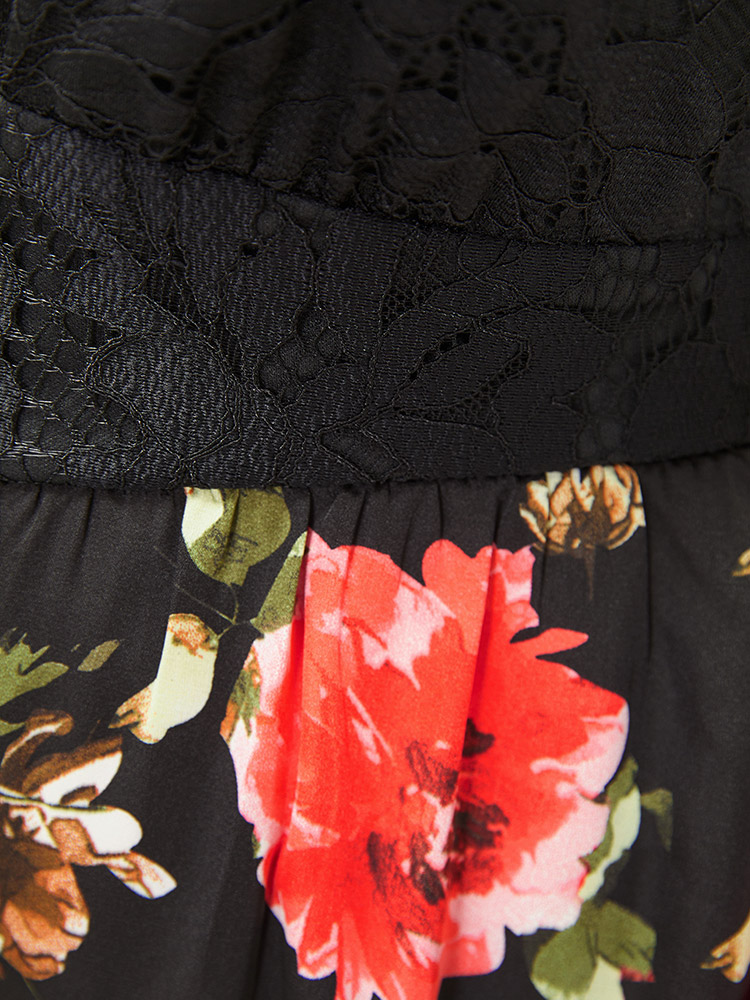 Plus Size Floral Patchwork Pocket Wrap Tank Dress Black Women Glamour Wrap V-neck Sleeveless Curvy Midi Dress BloomChic 18-20/2X 