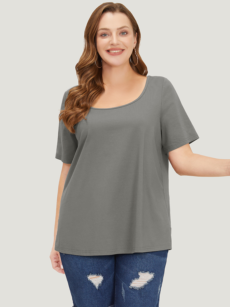 

Plus Size UltraCool Plain Short Sleeve Scoop Neck T-shirt DimGray Women Basics Plain Scoop Neck Dailywear T-shirts BloomChic