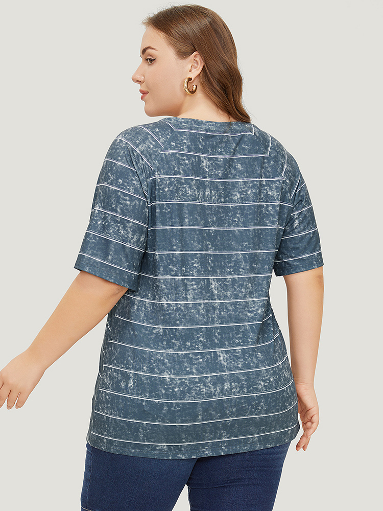 Plus Size Women Dailywear Striped Contrast Raglan sleeve Short sleeve Round Neck Casual T-shirts BloomChic 