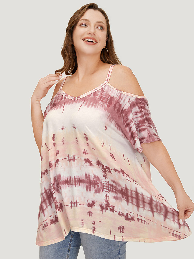 Plus Size Women Dailywear Tie Dye Adjustable Straps Sleeveless Sleeveless Spaghetti Strap Casual T-shirts BloomChic 