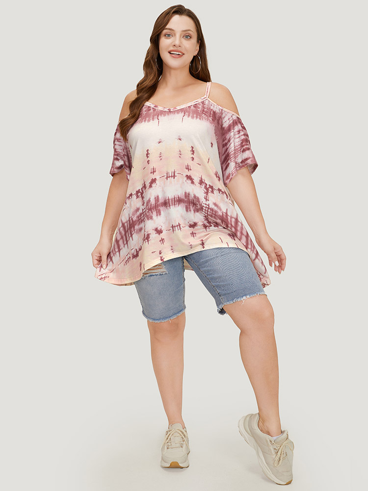 Plus Size Women Dailywear Tie Dye Adjustable Straps Sleeveless Sleeveless Spaghetti Strap Casual T-shirts BloomChic 