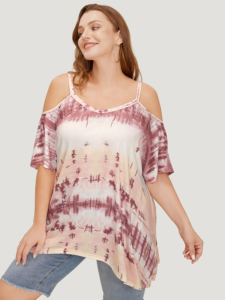 Plus Size Women Dailywear Tie Dye Adjustable Straps Sleeveless Sleeveless Spaghetti Strap Casual T-shirts BloomChic 