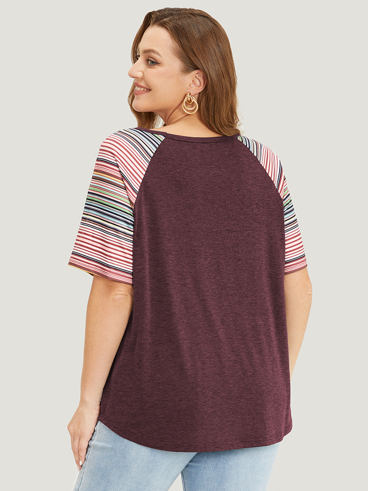 

Plus Size Supersoft Essentials Striped Contrast Raglan Sleeve Curved Hem T-shirt Multicolor Women Casual Contrast Plain Round Neck Everyday T-shirts BloomChic