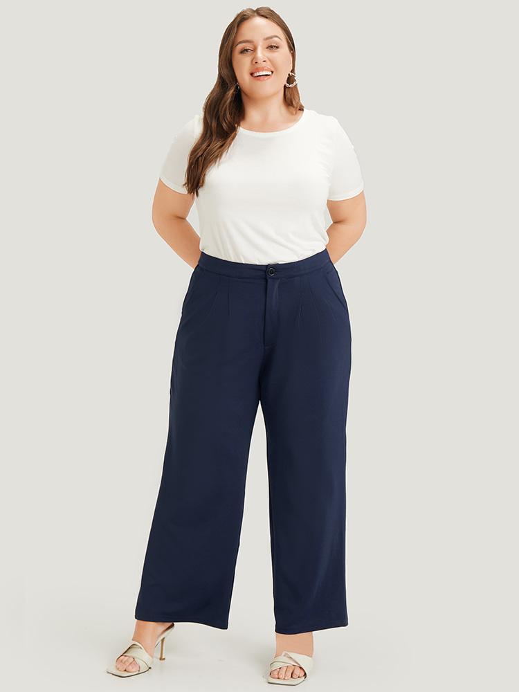 Plus Size Women Work Plain Plain High Rise Pocket Office Pants BloomChic 