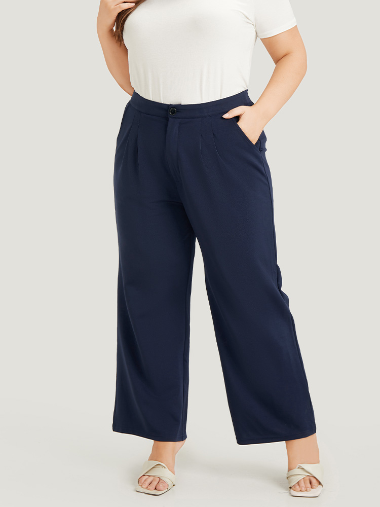 Plus Size Women Work Plain Plain High Rise Pocket Office Pants BloomChic 