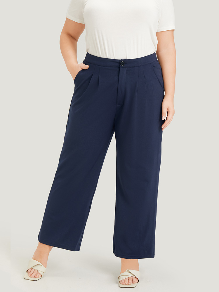 Plus Size Women Work Plain Plain High Rise Pocket Office Pants BloomChic 