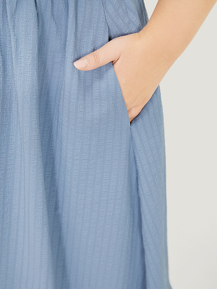 Plus Size Women Work Plain Ruffles Ruffle Sleeve Short sleeve Square Neck Pocket Office Dresses BloomChic 