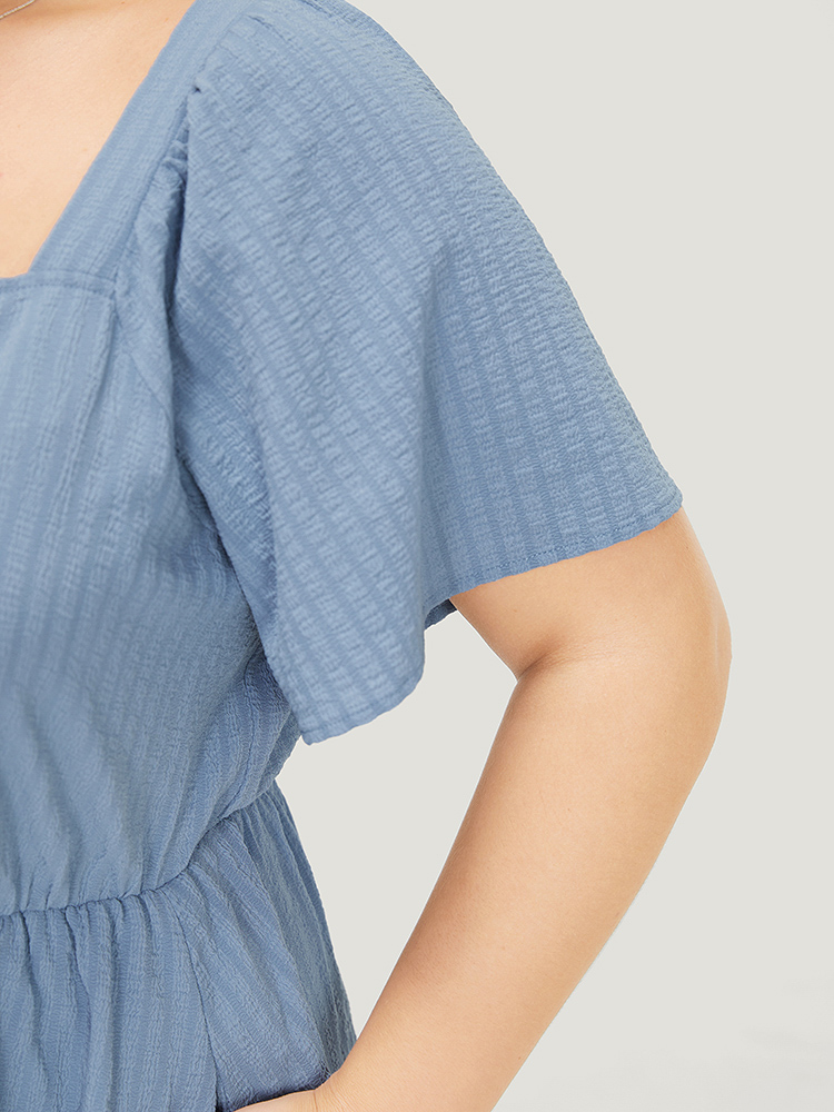Plus Size Women Work Plain Ruffles Ruffle Sleeve Short sleeve Square Neck Pocket Office Dresses BloomChic 