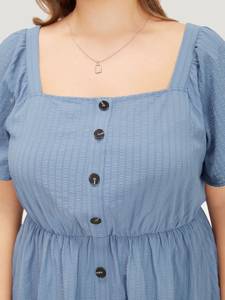Plus Size Women Work Plain Ruffles Ruffle Sleeve Short sleeve Square Neck Pocket Office Dresses BloomChic 