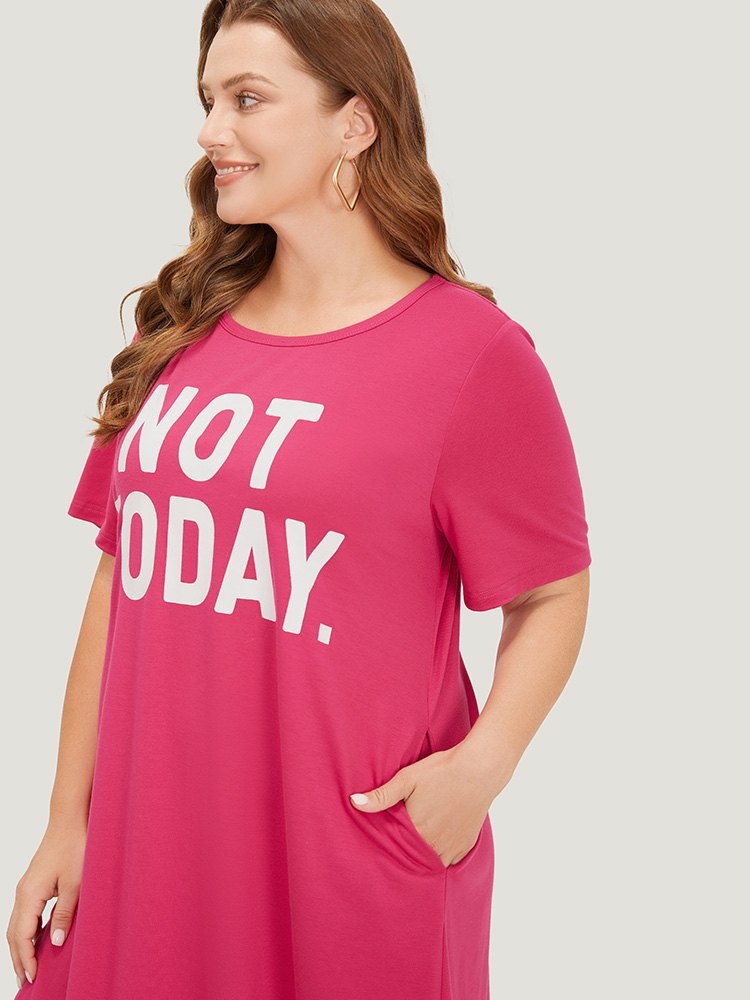 Plus Size Women Dailywear Positive slogan Pocket Regular Sleeve Short sleeve Round Neck Pocket Casual Dresses BloomChic 