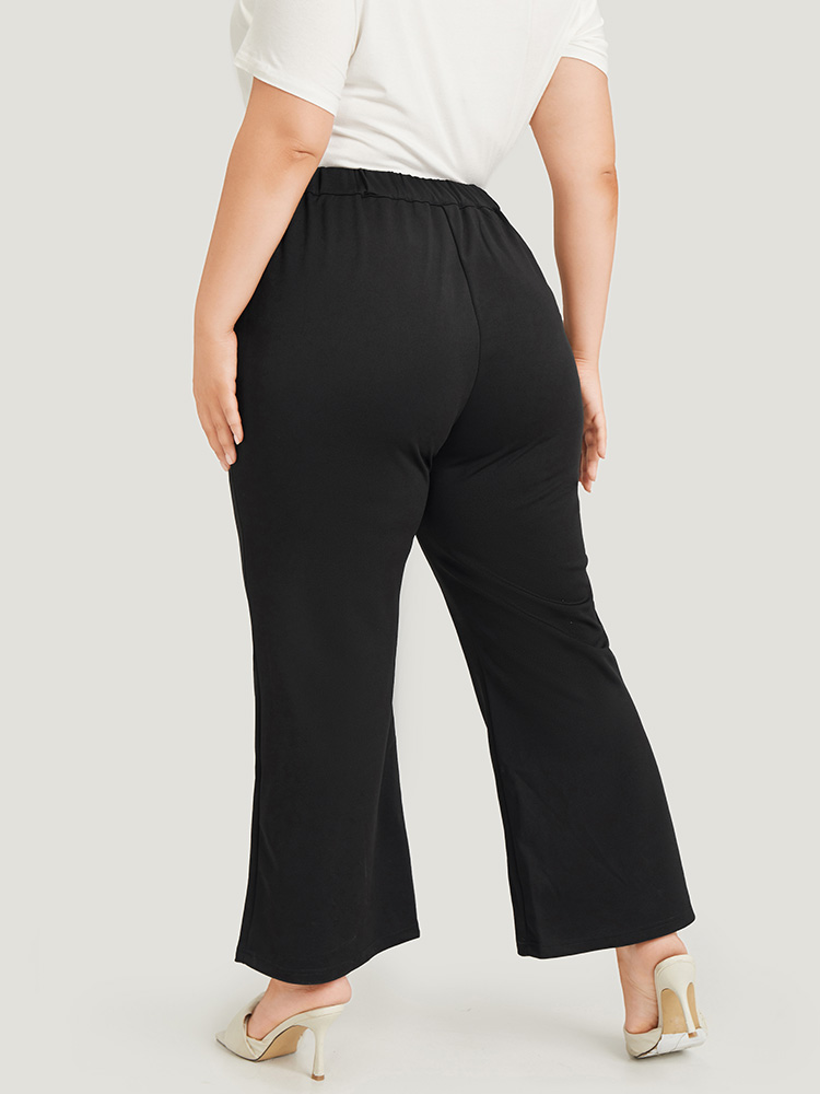 

Plus Size Solid Flare Leg Pocket Pants Women Black Office Flare Leg High Rise Work Pants BloomChic