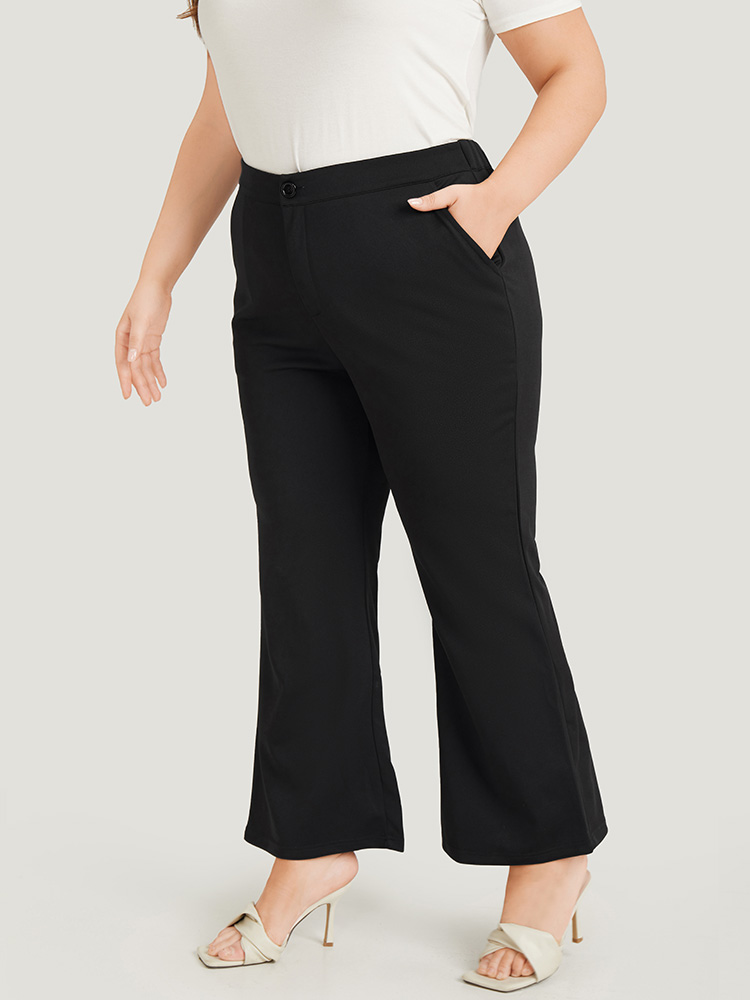 Plus Size Solid Flare Leg Pocket Pants Women Black Office Flare Leg High Rise Work Pants BloomChic 28/5X 