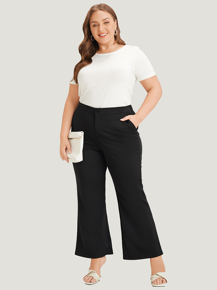 Plus Size Solid Flare Leg Pocket Pants Women Black Office Flare Leg High Rise Work Pants BloomChic 28/5X 