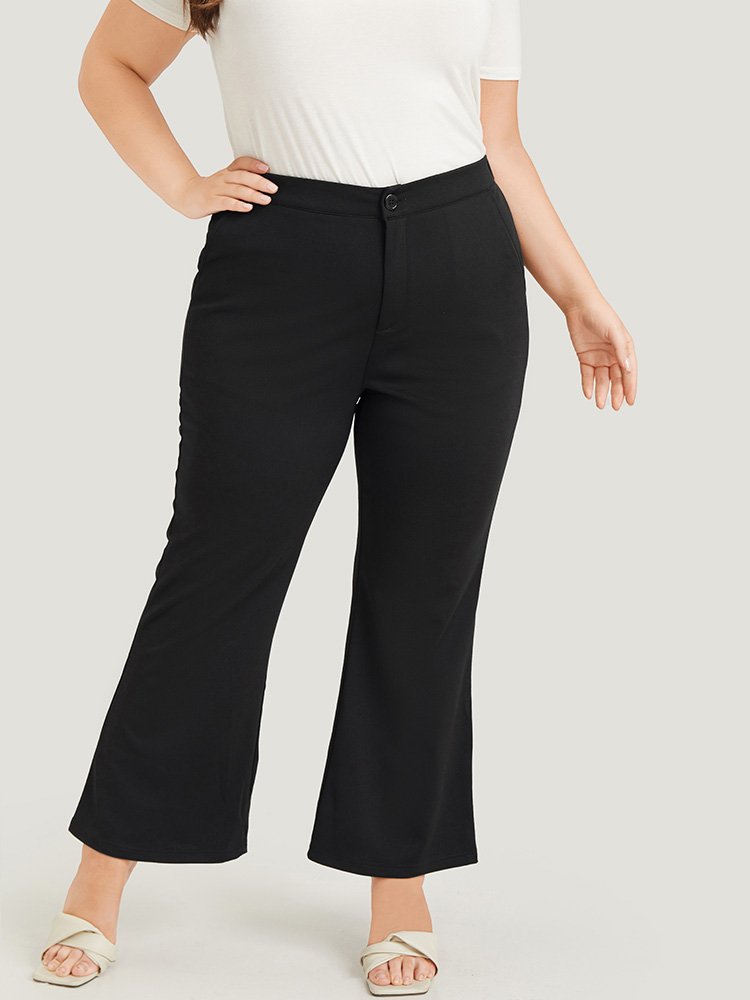 Plus Size Solid Flare Leg Pocket Pants Women Black Office Flare Leg High Rise Work Pants BloomChic 28/5X 