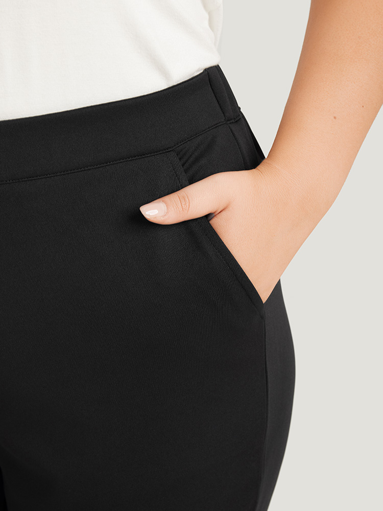 Plus Size Solid Flare Leg Pocket Pants Women Black Office Flare Leg High Rise Work Pants BloomChic 28/5X 