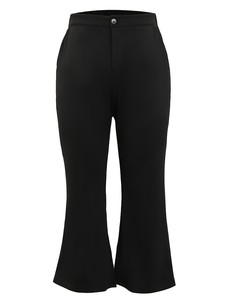 Plus Size Solid Flare Leg Pocket Pants Women Black Office Flare Leg High Rise Work Pants BloomChic 28/5X 