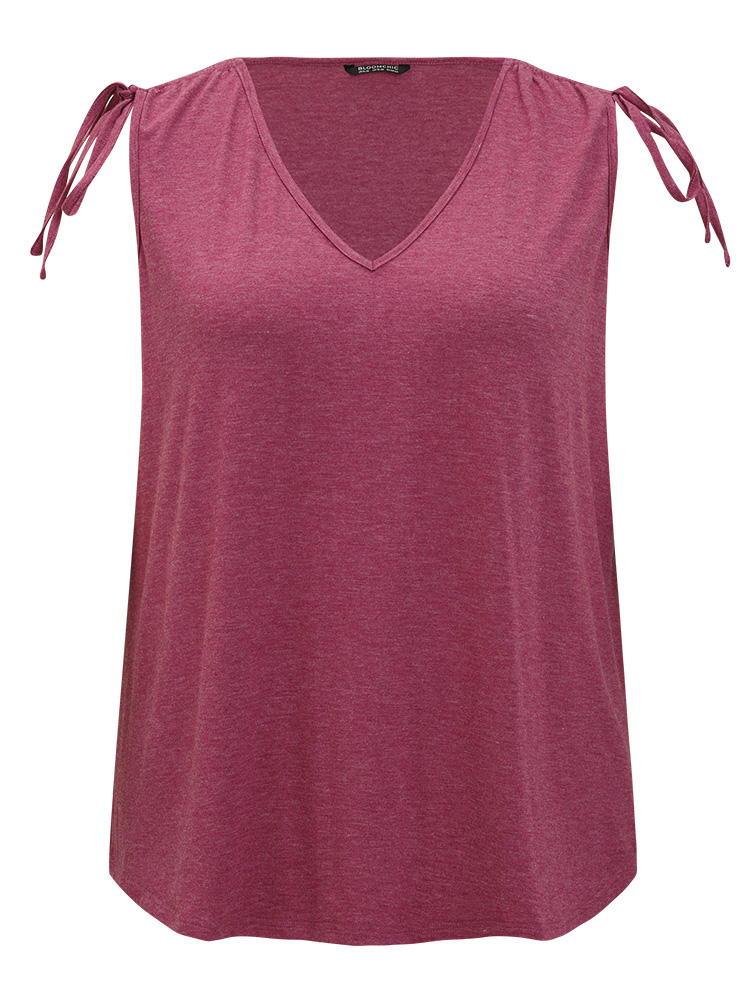 

Plus Size Plain V Neck Drawstring Shoulder Tank Top Women RedViolet Casual Heather V-neck Dailywear Tank Tops Camis BloomChic